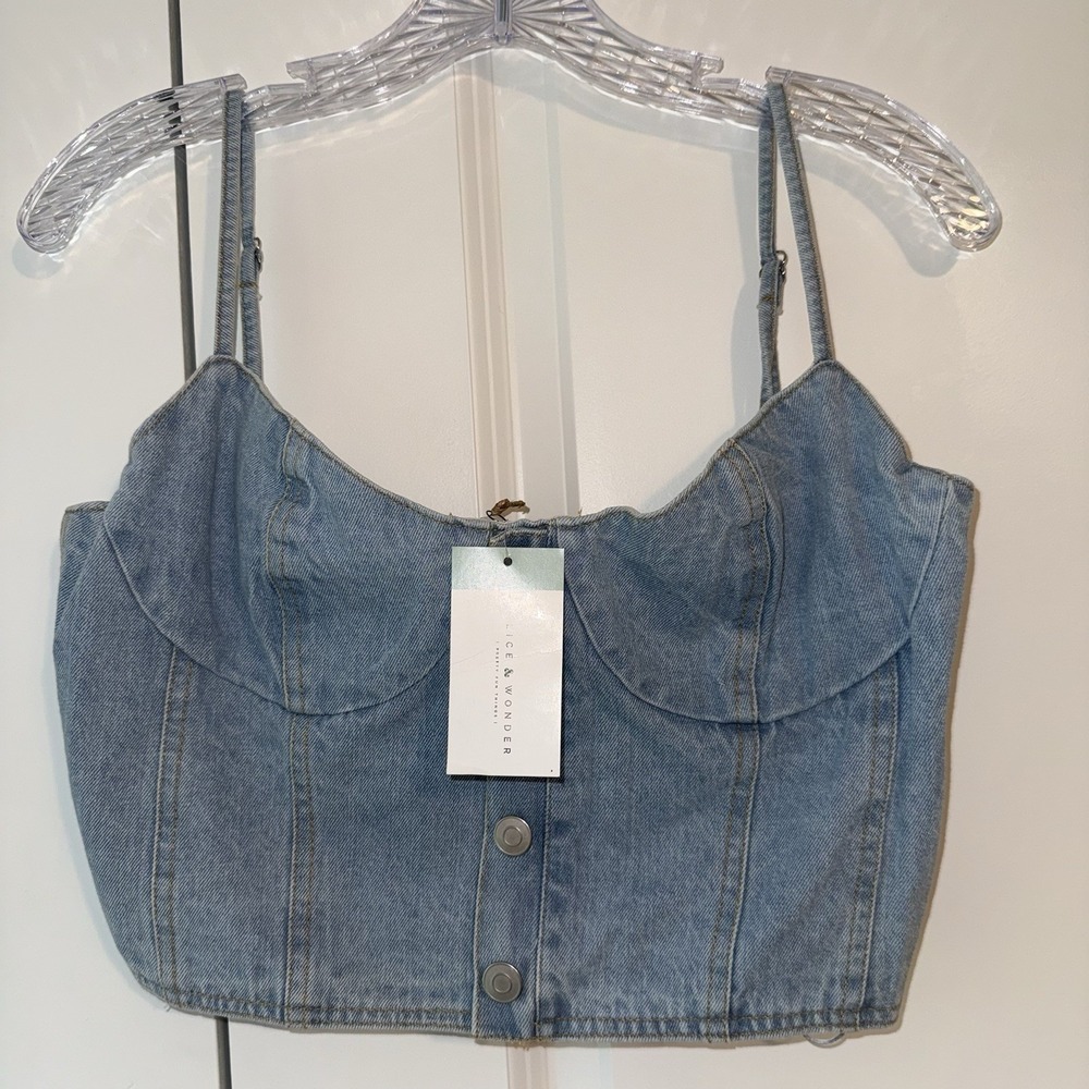 Women's Denim Corset Tank Top Medium Size with Zipper Back